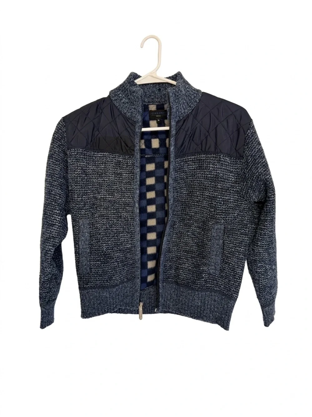 Boys Quilted Shoulder Zip-Up Jacket - Navy